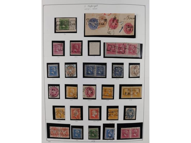 1850/75, gestempelte Sammlung mit einigen besseren Werten, teils auf Briefstücken sowie auf ca. 20 Briefen, dabei u.a. Mi.-Nr