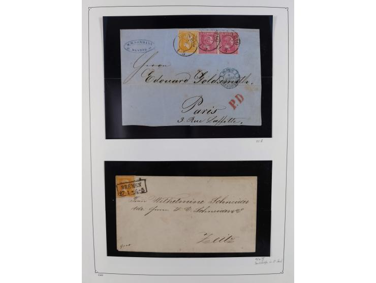 1850/75, gestempelte Sammlung mit einigen besseren Werten, teils auf Briefstücken sowie auf ca. 20 Briefen, dabei u.a. Mi.-Nr