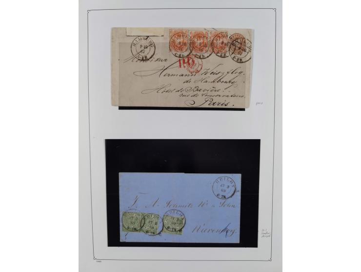 1850/75, gestempelte Sammlung mit einigen besseren Werten, teils auf Briefstücken sowie auf ca. 20 Briefen, dabei u.a. Mi.-Nr