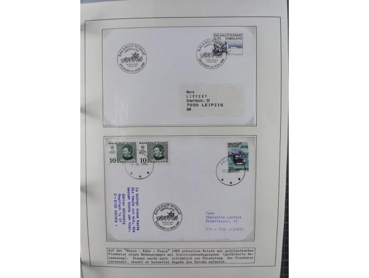 HUNDE: 1894/1992 (ca.), interessante Ausstellungssammlung “Schlittenhunde im Einsatz”, mit vielen Marken, FDCs, Schmuckbriefe