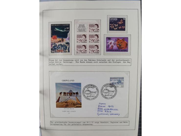 HUNDE: 1894/1992 (ca.), interessante Ausstellungssammlung “Schlittenhunde im Einsatz”, mit vielen Marken, FDCs, Schmuckbriefe