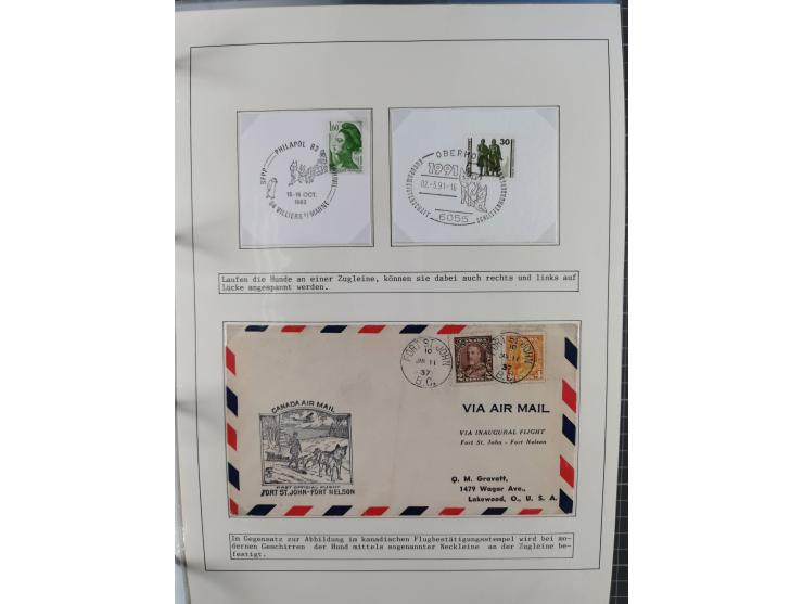 HUNDE: 1894/1992 (ca.), interessante Ausstellungssammlung “Schlittenhunde im Einsatz”, mit vielen Marken, FDCs, Schmuckbriefe