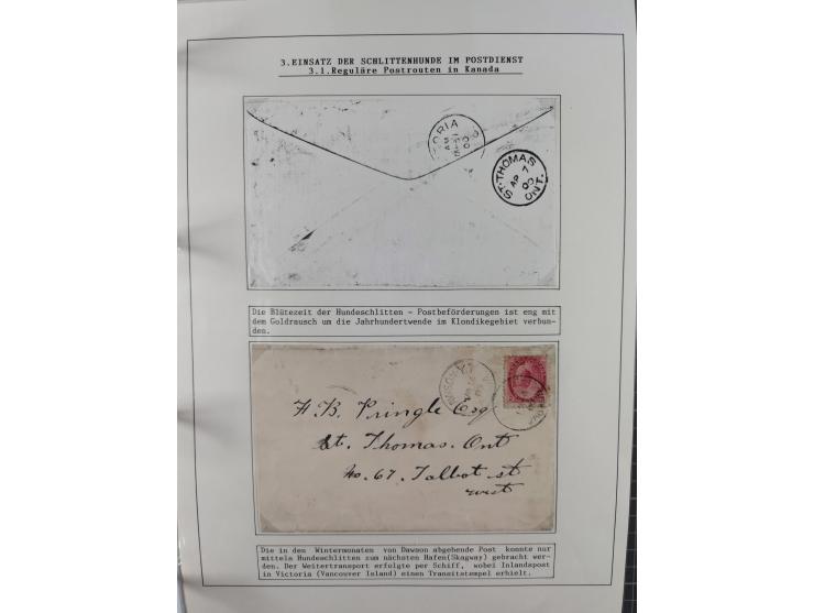 HUNDE: 1894/1992 (ca.), interessante Ausstellungssammlung “Schlittenhunde im Einsatz”, mit vielen Marken, FDCs, Schmuckbriefe