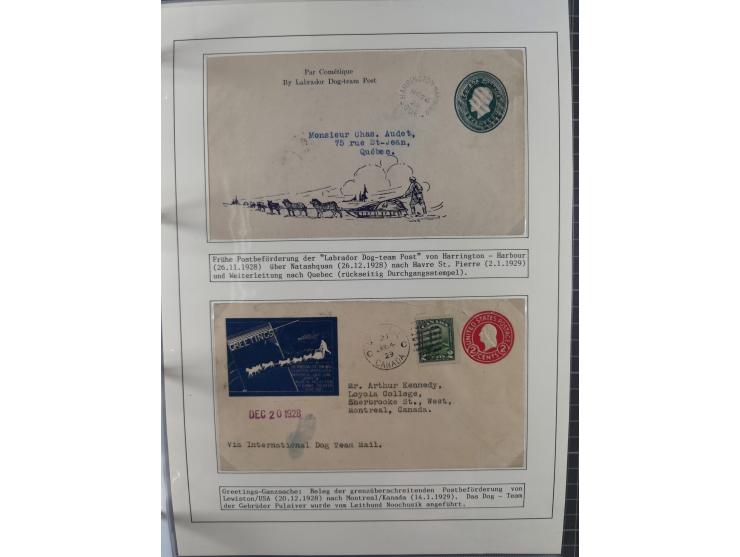 HUNDE: 1894/1992 (ca.), interessante Ausstellungssammlung “Schlittenhunde im Einsatz”, mit vielen Marken, FDCs, Schmuckbriefe