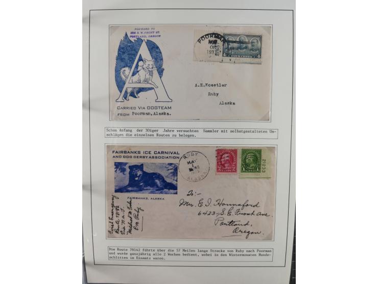 HUNDE: 1894/1992 (ca.), interessante Ausstellungssammlung “Schlittenhunde im Einsatz”, mit vielen Marken, FDCs, Schmuckbriefe
