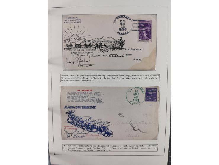 HUNDE: 1894/1992 (ca.), interessante Ausstellungssammlung “Schlittenhunde im Einsatz”, mit vielen Marken, FDCs, Schmuckbriefe