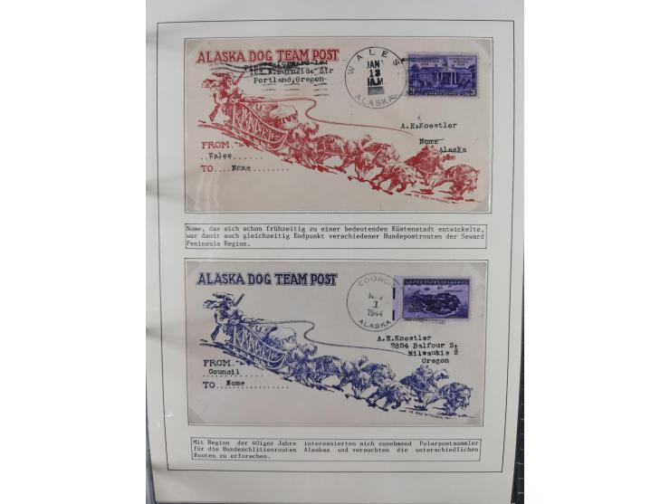 HUNDE: 1894/1992 (ca.), interessante Ausstellungssammlung “Schlittenhunde im Einsatz”, mit vielen Marken, FDCs, Schmuckbriefe