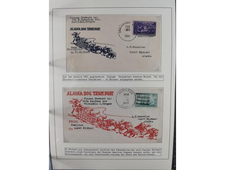 HUNDE: 1894/1992 (ca.), interessante Ausstellungssammlung “Schlittenhunde im Einsatz”, mit vielen Marken, FDCs, Schmuckbriefe