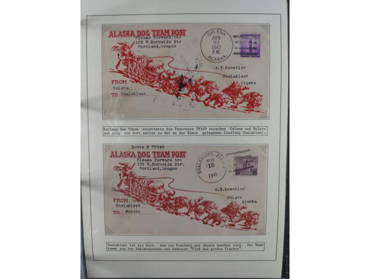 HUNDE: 1894/1992 (ca.), interessante Ausstellungssammlung “Schlittenhunde im Einsatz”, mit vielen Marken, FDCs, Schmuckbriefe