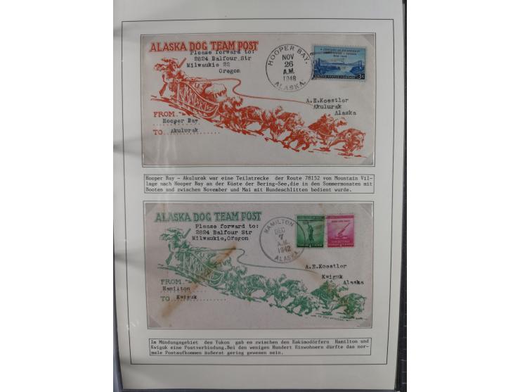 HUNDE: 1894/1992 (ca.), interessante Ausstellungssammlung “Schlittenhunde im Einsatz”, mit vielen Marken, FDCs, Schmuckbriefe