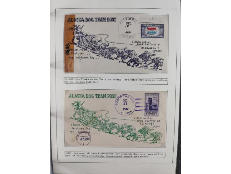 HUNDE: 1894/1992 (ca.), interessante Ausstellungssammlung “Schlittenhunde im Einsatz”, mit vielen Marken, FDCs, Schmuckbriefe