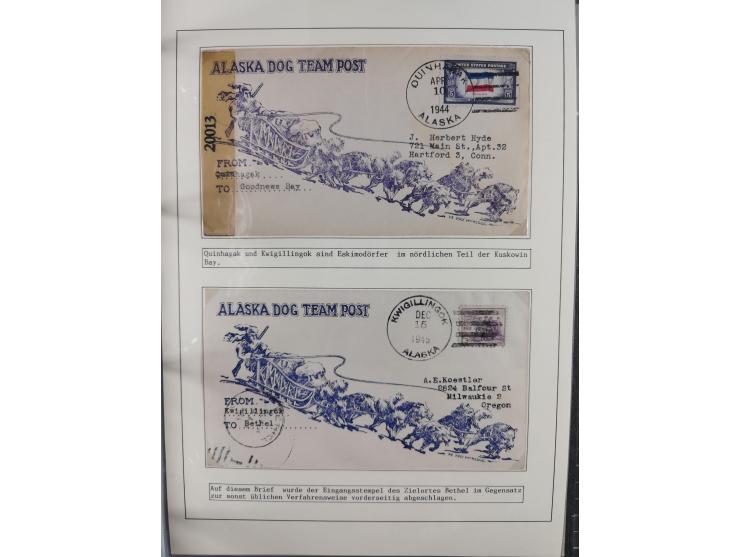 HUNDE: 1894/1992 (ca.), interessante Ausstellungssammlung “Schlittenhunde im Einsatz”, mit vielen Marken, FDCs, Schmuckbriefe