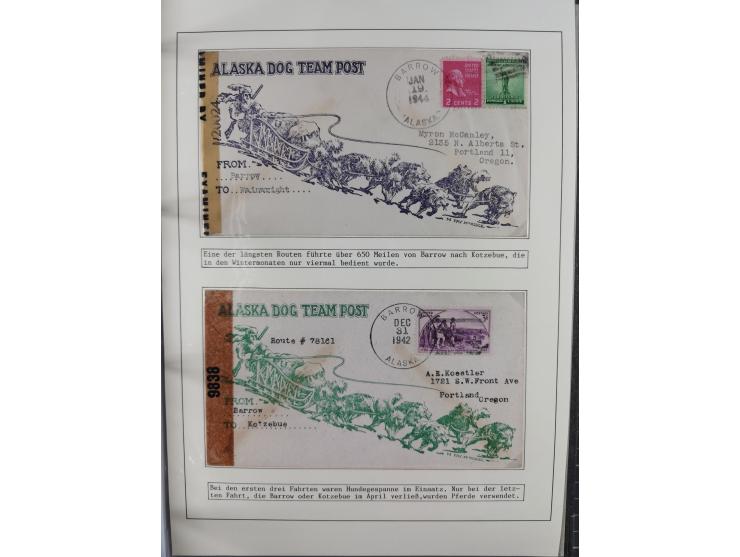 HUNDE: 1894/1992 (ca.), interessante Ausstellungssammlung “Schlittenhunde im Einsatz”, mit vielen Marken, FDCs, Schmuckbriefe