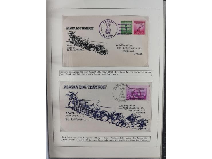 HUNDE: 1894/1992 (ca.), interessante Ausstellungssammlung “Schlittenhunde im Einsatz”, mit vielen Marken, FDCs, Schmuckbriefe