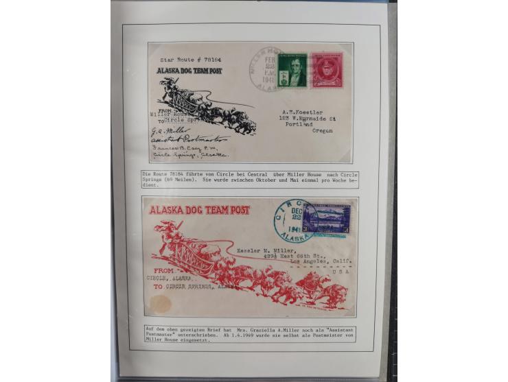 HUNDE: 1894/1992 (ca.), interessante Ausstellungssammlung “Schlittenhunde im Einsatz”, mit vielen Marken, FDCs, Schmuckbriefe