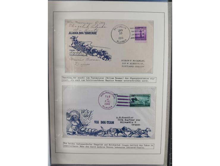 HUNDE: 1894/1992 (ca.), interessante Ausstellungssammlung “Schlittenhunde im Einsatz”, mit vielen Marken, FDCs, Schmuckbriefe