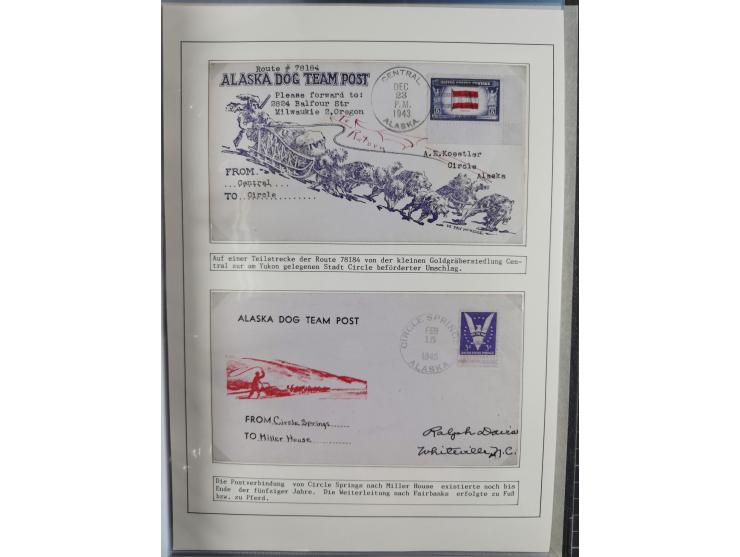 HUNDE: 1894/1992 (ca.), interessante Ausstellungssammlung “Schlittenhunde im Einsatz”, mit vielen Marken, FDCs, Schmuckbriefe