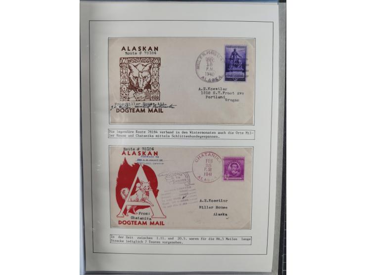 HUNDE: 1894/1992 (ca.), interessante Ausstellungssammlung “Schlittenhunde im Einsatz”, mit vielen Marken, FDCs, Schmuckbriefe