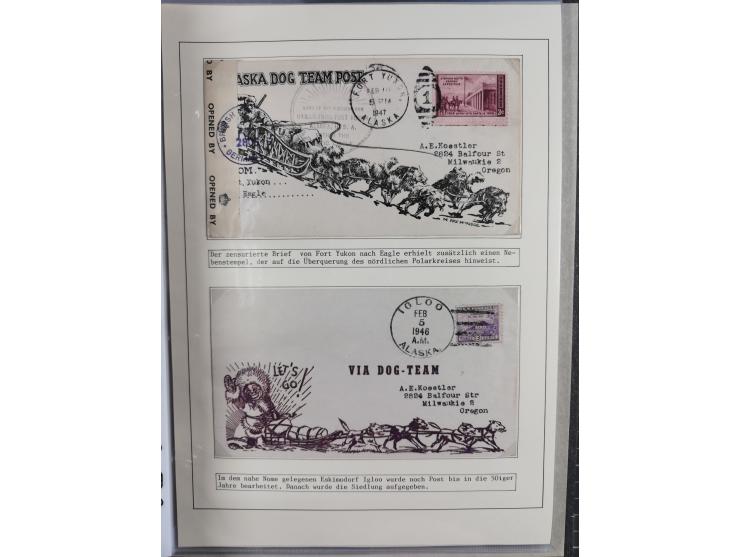 HUNDE: 1894/1992 (ca.), interessante Ausstellungssammlung “Schlittenhunde im Einsatz”, mit vielen Marken, FDCs, Schmuckbriefe