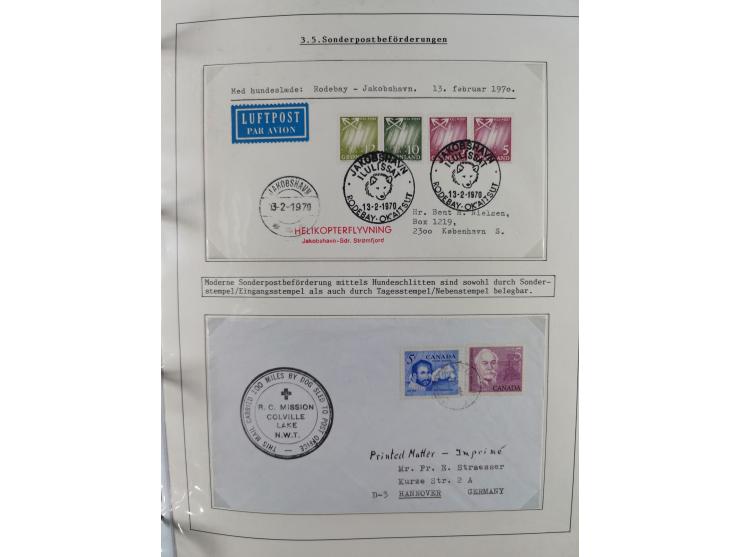 HUNDE: 1894/1992 (ca.), interessante Ausstellungssammlung “Schlittenhunde im Einsatz”, mit vielen Marken, FDCs, Schmuckbriefe