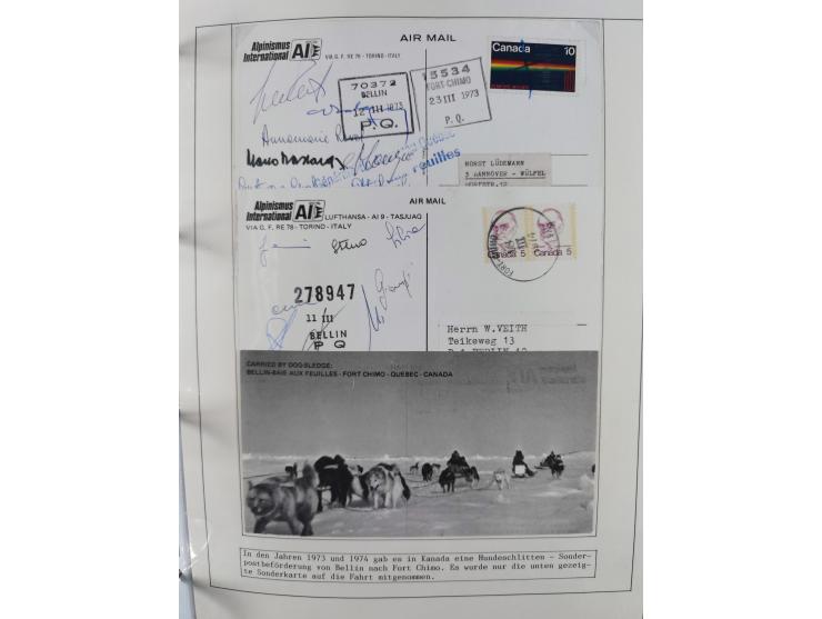 HUNDE: 1894/1992 (ca.), interessante Ausstellungssammlung “Schlittenhunde im Einsatz”, mit vielen Marken, FDCs, Schmuckbriefe