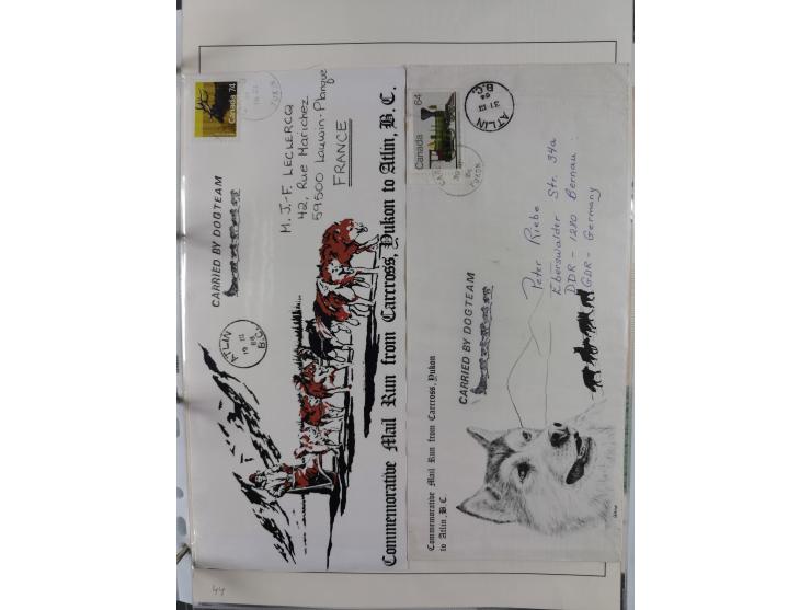 HUNDE: 1894/1992 (ca.), interessante Ausstellungssammlung “Schlittenhunde im Einsatz”, mit vielen Marken, FDCs, Schmuckbriefe