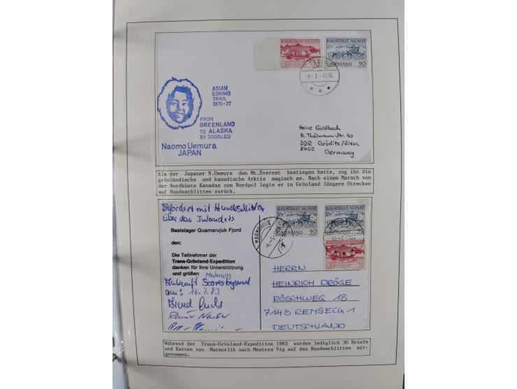 HUNDE: 1894/1992 (ca.), interessante Ausstellungssammlung “Schlittenhunde im Einsatz”, mit vielen Marken, FDCs, Schmuckbriefe