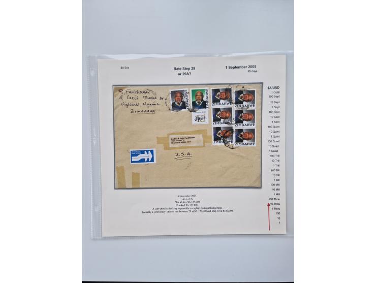 1980/2009, five-frame gold medal-winning exhibit collection “The Death of a Postal System - Zimbabwean Inflation 1980-2009”, 