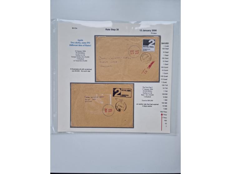 1980/2009, five-frame gold medal-winning exhibit collection “The Death of a Postal System - Zimbabwean Inflation 1980-2009”, 