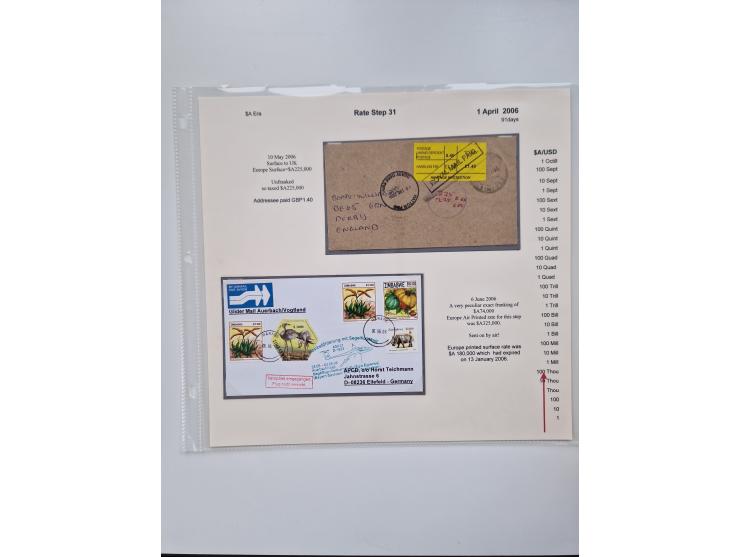 1980/2009, five-frame gold medal-winning exhibit collection “The Death of a Postal System - Zimbabwean Inflation 1980-2009”, 