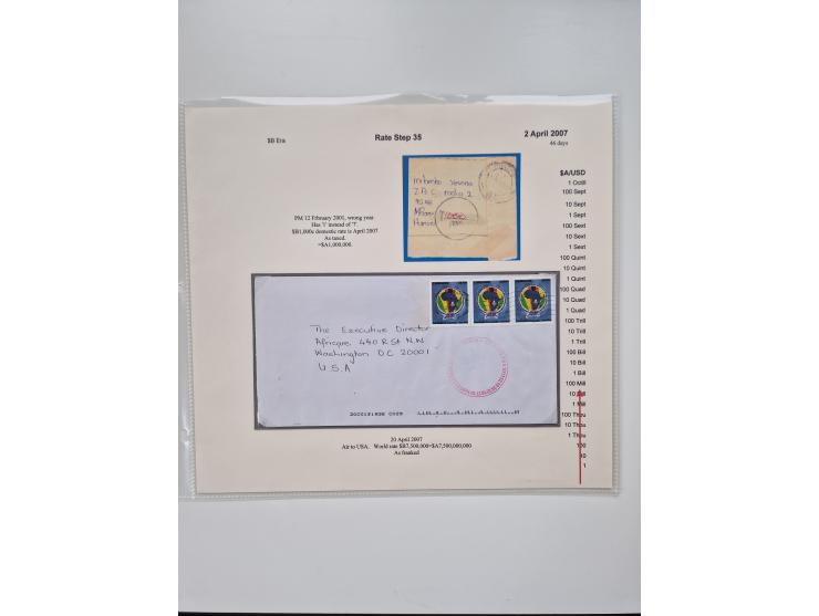 1980/2009, five-frame gold medal-winning exhibit collection “The Death of a Postal System - Zimbabwean Inflation 1980-2009”, 