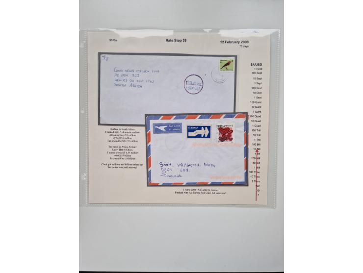 1980/2009, five-frame gold medal-winning exhibit collection “The Death of a Postal System - Zimbabwean Inflation 1980-2009”, 