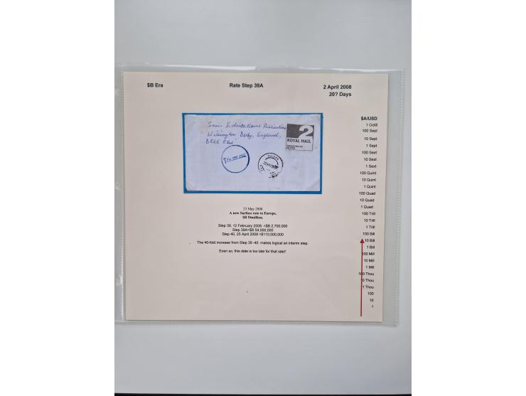 1980/2009, five-frame gold medal-winning exhibit collection “The Death of a Postal System - Zimbabwean Inflation 1980-2009”, 