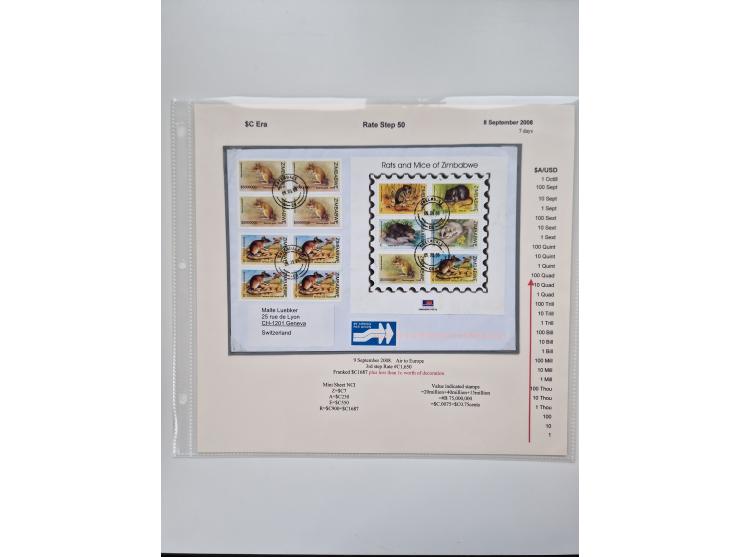 1980/2009, five-frame gold medal-winning exhibit collection “The Death of a Postal System - Zimbabwean Inflation 1980-2009”, 