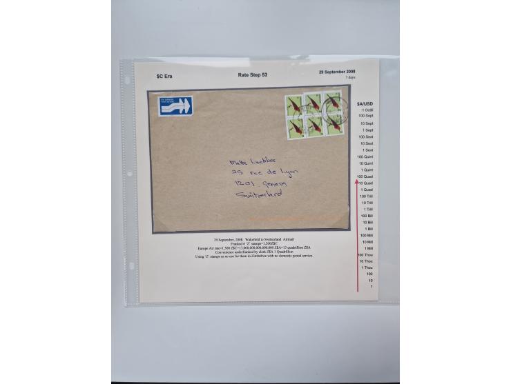 1980/2009, five-frame gold medal-winning exhibit collection “The Death of a Postal System - Zimbabwean Inflation 1980-2009”, 