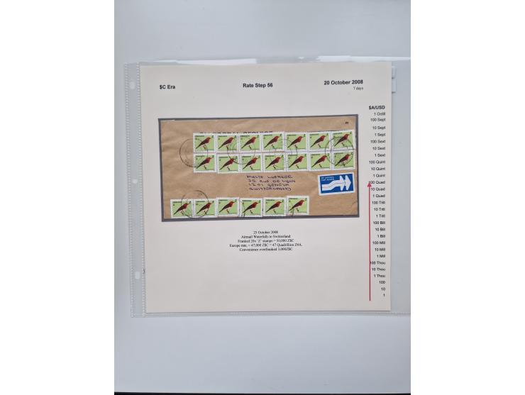 1980/2009, five-frame gold medal-winning exhibit collection “The Death of a Postal System - Zimbabwean Inflation 1980-2009”, 
