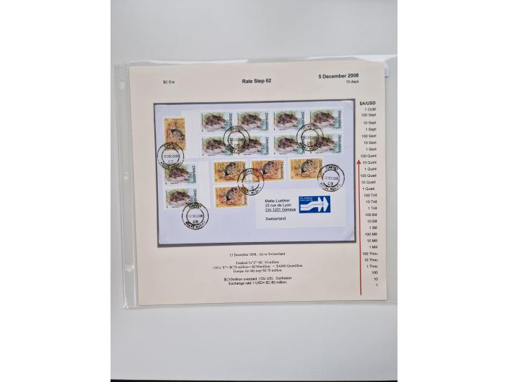 1980/2009, five-frame gold medal-winning exhibit collection “The Death of a Postal System - Zimbabwean Inflation 1980-2009”, 