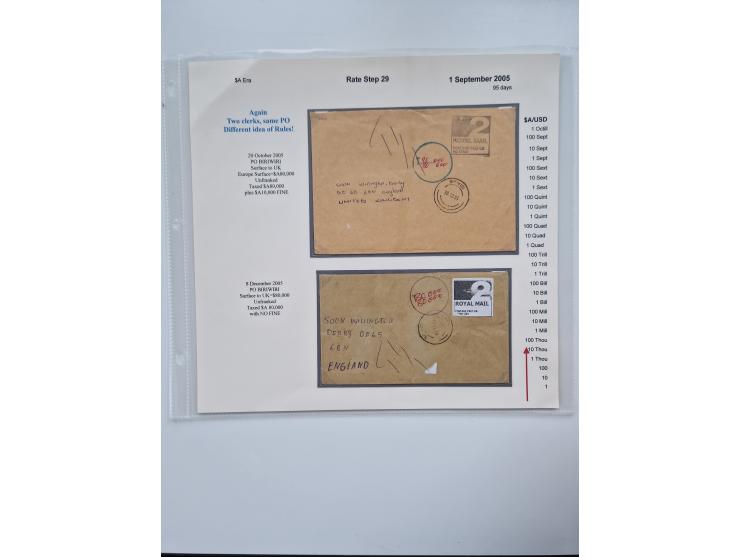 1980/2009, five-frame gold medal-winning exhibit collection “The Death of a Postal System - Zimbabwean Inflation 1980-2009”, 