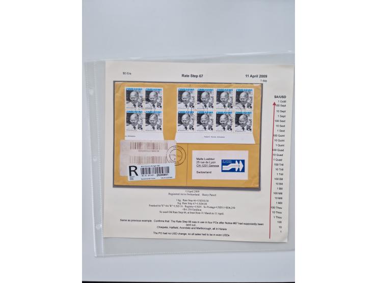 1980/2009, five-frame gold medal-winning exhibit collection “The Death of a Postal System - Zimbabwean Inflation 1980-2009”, 