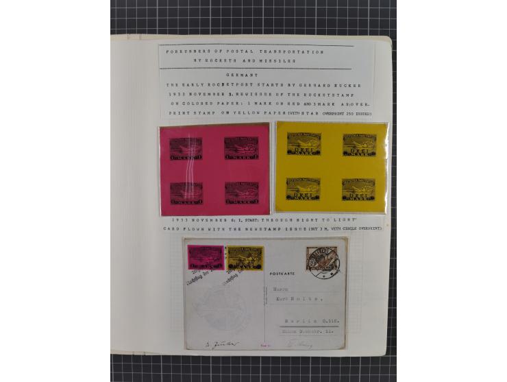 1933/65, umfangreiche Dokumentation und Sammlung “Gerhard Zucker - Raketenpost” mit frühen Briefen und Vignetten ab dem 1. Na