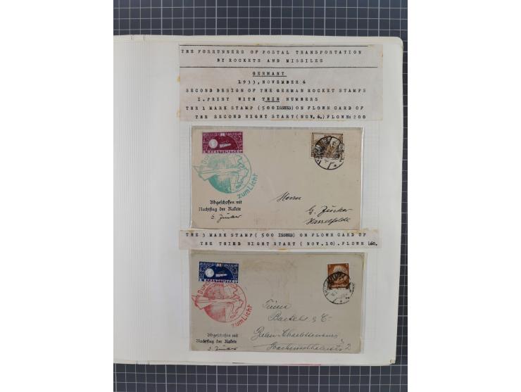 1933/65, umfangreiche Dokumentation und Sammlung “Gerhard Zucker - Raketenpost” mit frühen Briefen und Vignetten ab dem 1. Na