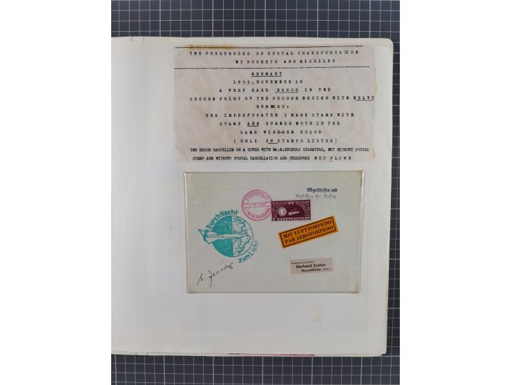 1933/65, umfangreiche Dokumentation und Sammlung “Gerhard Zucker - Raketenpost” mit frühen Briefen und Vignetten ab dem 1. Na