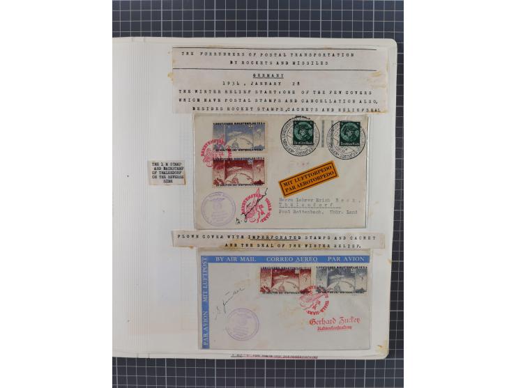 1933/65, umfangreiche Dokumentation und Sammlung “Gerhard Zucker - Raketenpost” mit frühen Briefen und Vignetten ab dem 1. Na
