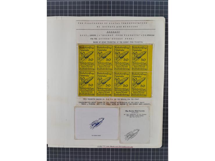1933/65, umfangreiche Dokumentation und Sammlung “Gerhard Zucker - Raketenpost” mit frühen Briefen und Vignetten ab dem 1. Na