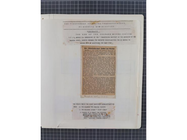 1933/65, umfangreiche Dokumentation und Sammlung “Gerhard Zucker - Raketenpost” mit frühen Briefen und Vignetten ab dem 1. Na