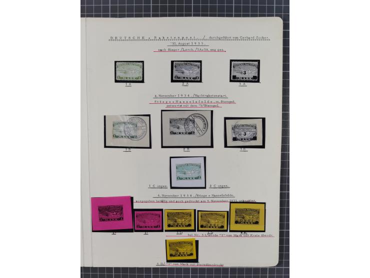 1933/65, umfangreiche Dokumentation und Sammlung “Gerhard Zucker - Raketenpost” mit frühen Briefen und Vignetten ab dem 1. Na