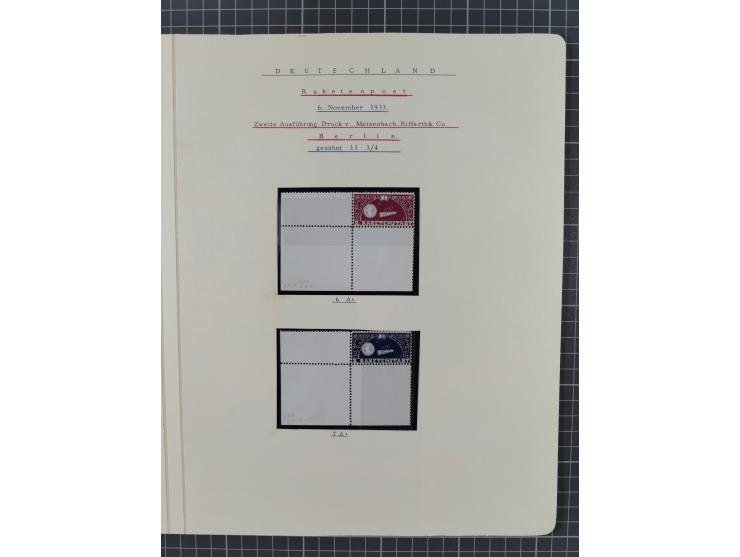 1933/65, umfangreiche Dokumentation und Sammlung “Gerhard Zucker - Raketenpost” mit frühen Briefen und Vignetten ab dem 1. Na