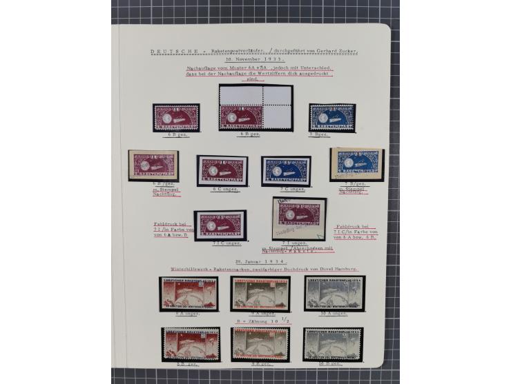 1933/65, umfangreiche Dokumentation und Sammlung “Gerhard Zucker - Raketenpost” mit frühen Briefen und Vignetten ab dem 1. Na