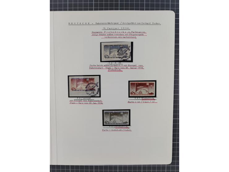 1933/65, umfangreiche Dokumentation und Sammlung “Gerhard Zucker - Raketenpost” mit frühen Briefen und Vignetten ab dem 1. Na