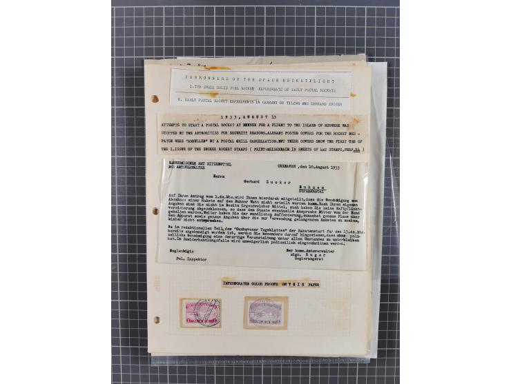 1933/65, umfangreiche Dokumentation und Sammlung “Gerhard Zucker - Raketenpost” mit frühen Briefen und Vignetten ab dem 1. Na